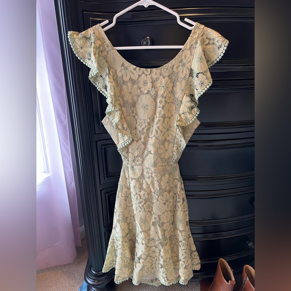 Angel Biba sage green open back dress. Size small
